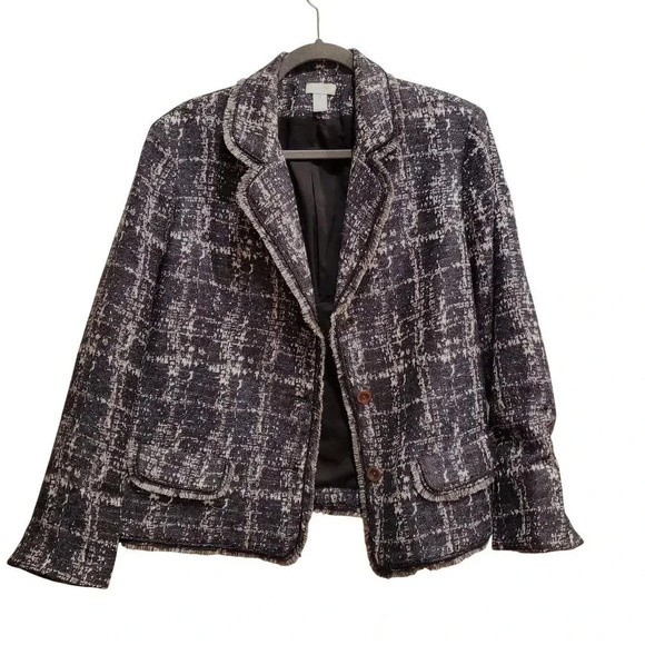 Chicos Y2K Black Blue White Fringed Nubby Textured Tweed Blazer Jacket Size 3 XL - Picture 2 of 12